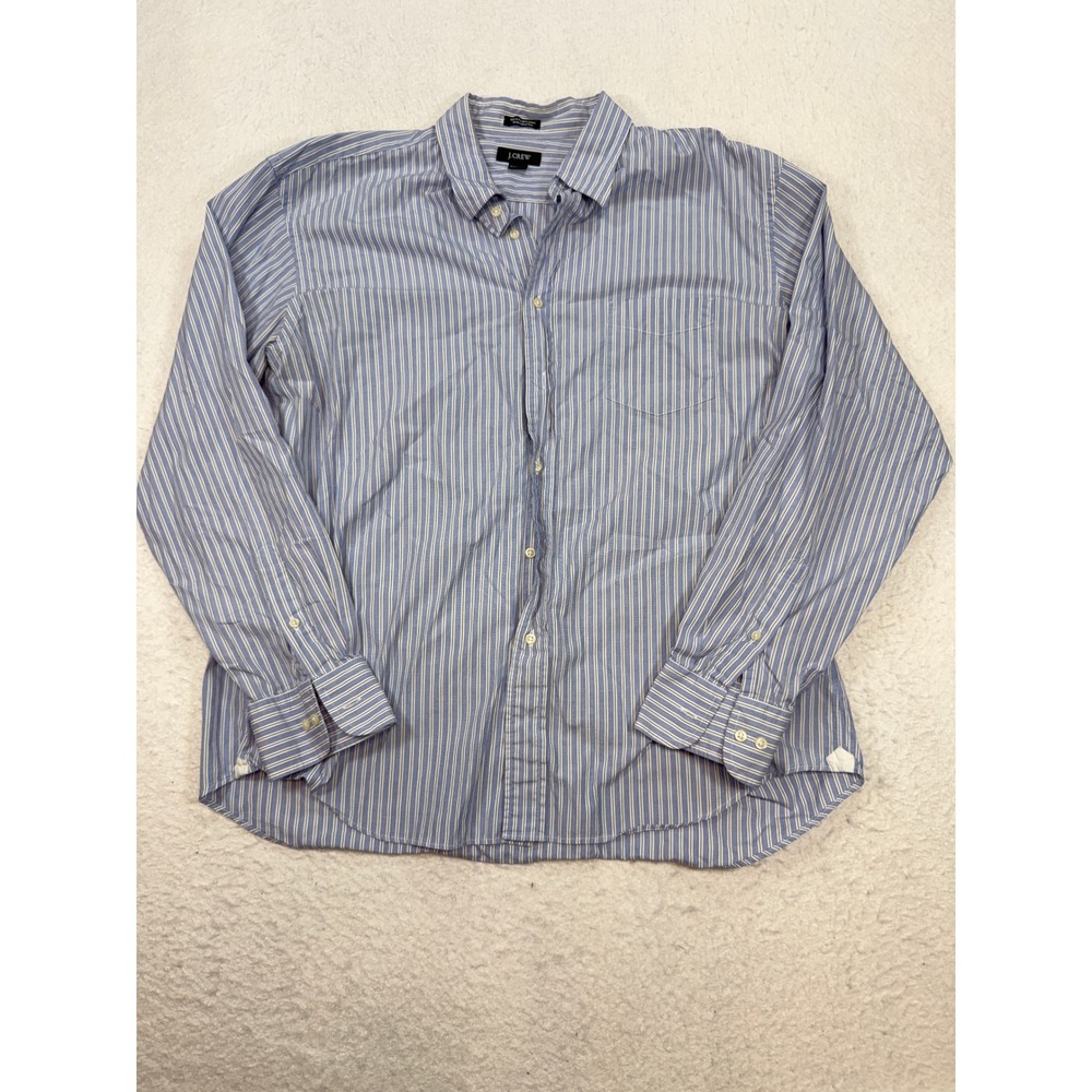 J.Crew Mens XL Blue White Striped 100s 2-Ply Cotton Button Down Shirt LS